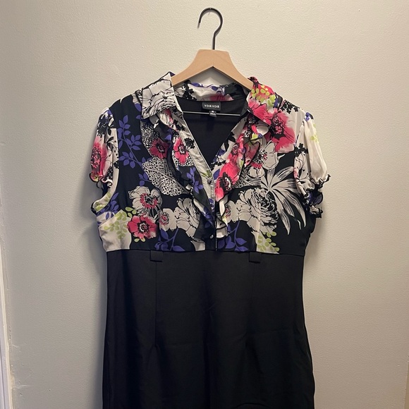 Black Dress with Floral Top - Picture 4 of 12